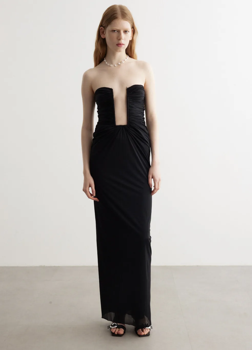 Plunge Strapless Column Dress