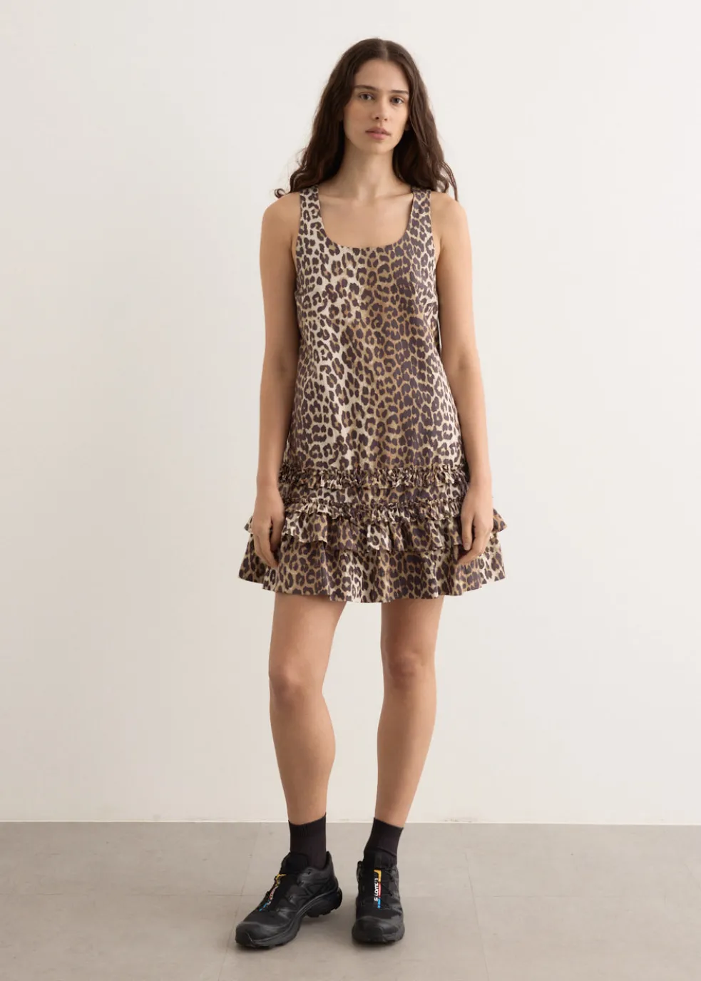 Printed Cotton Poplin U-Neck Mini Dress