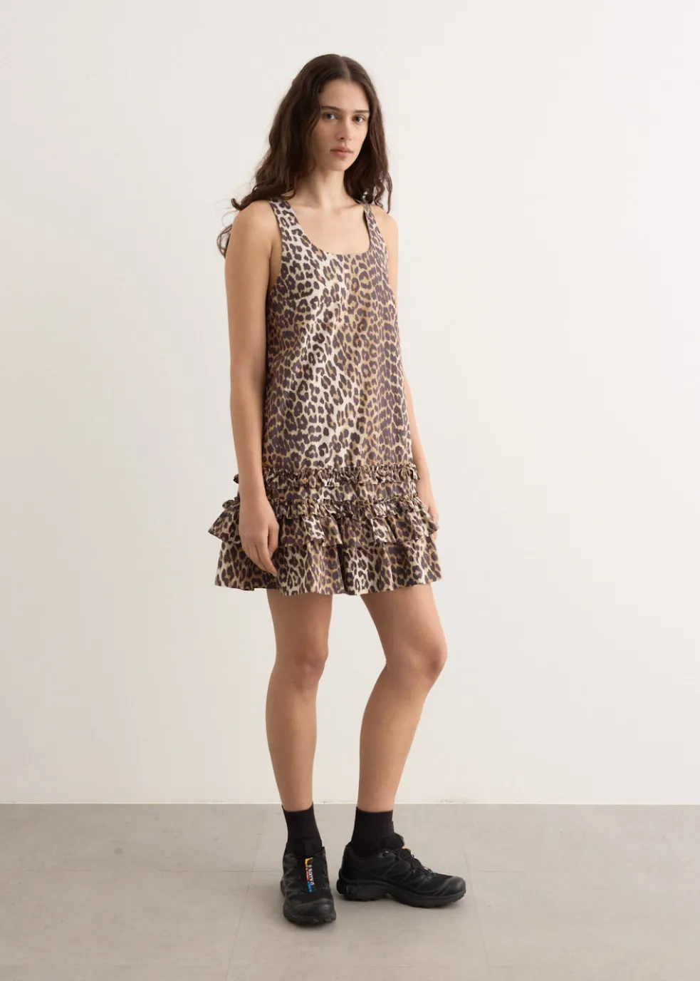 Printed Cotton Poplin U-Neck Mini Dress