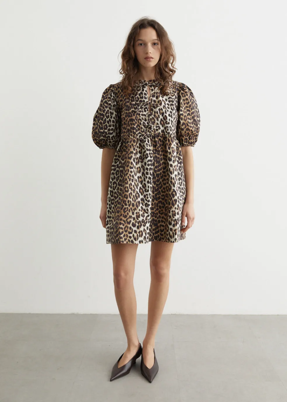 Printed Cotton Tie String Mini Dress