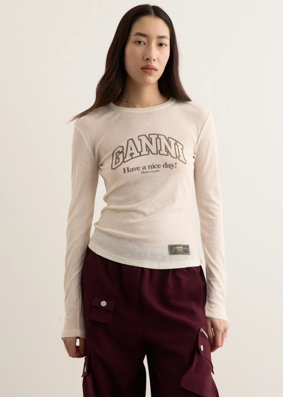 Printed Marl Mesh Long Sleeve Top