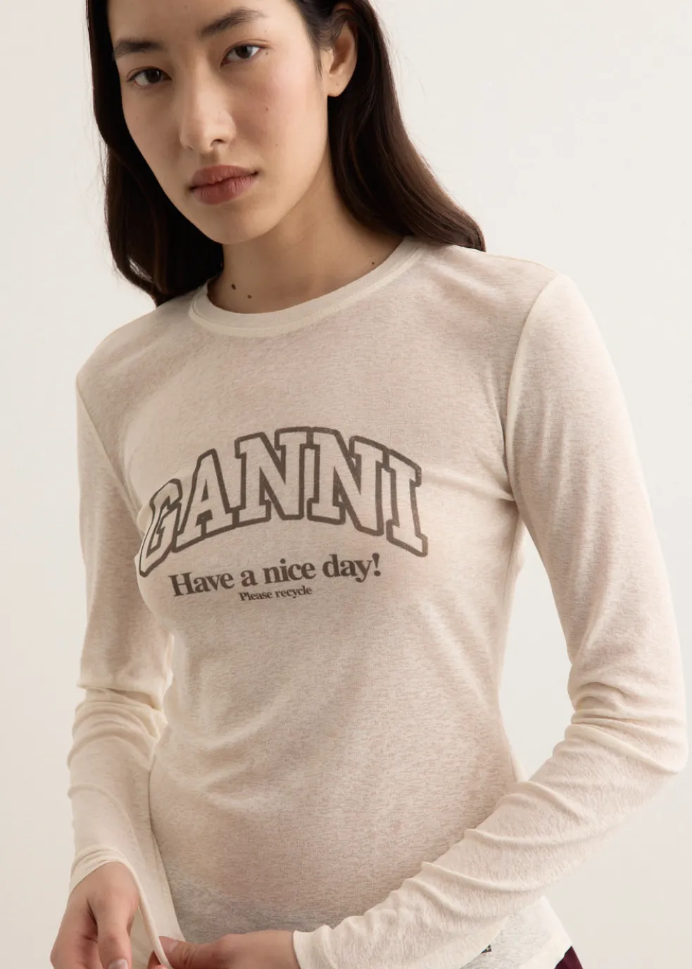 Printed Marl Mesh Long Sleeve Top