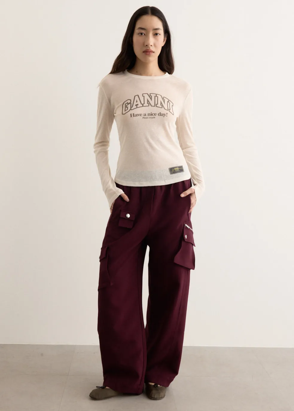 Printed Marl Mesh Long Sleeve Top