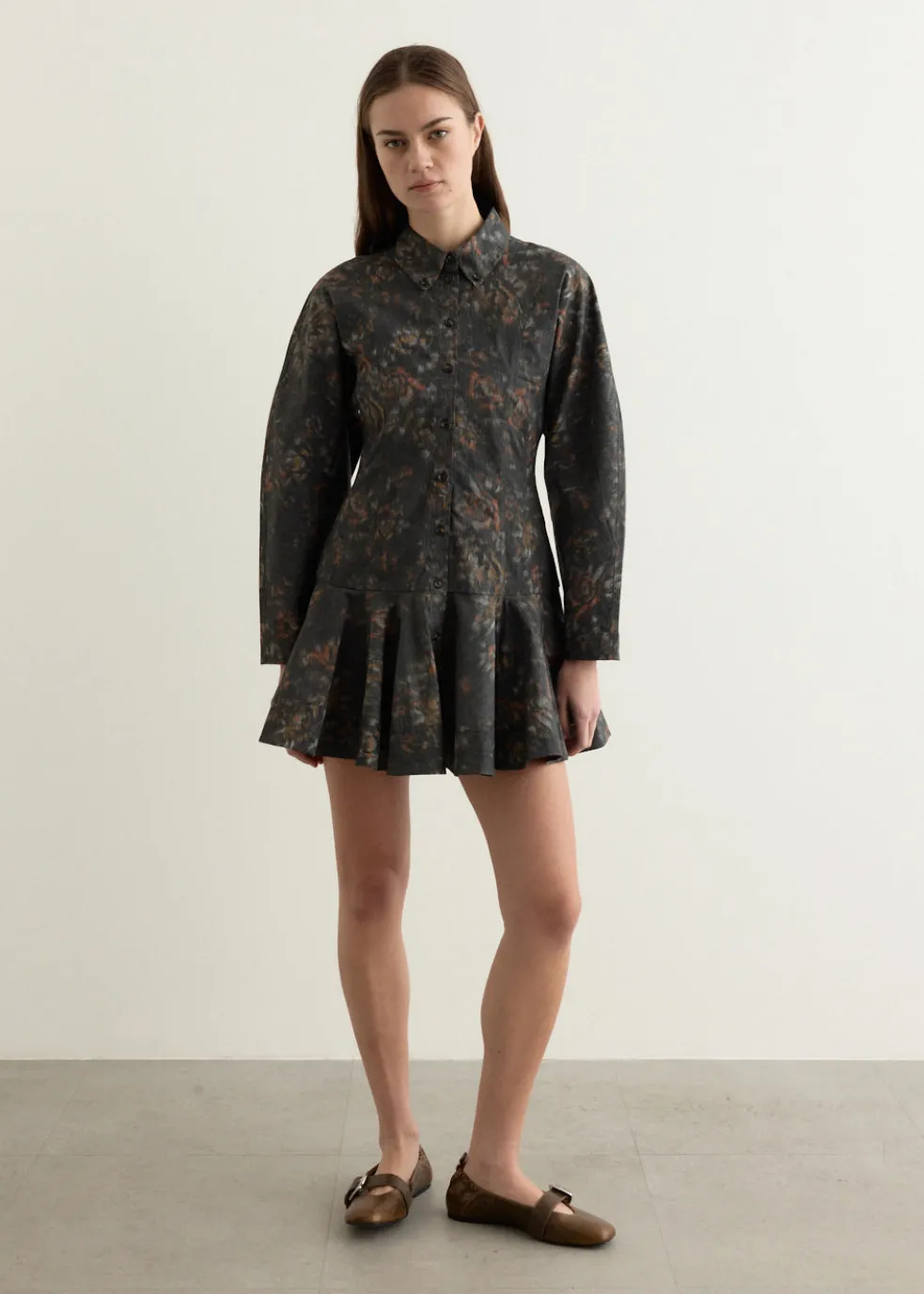 Printed Stretch Cotton Buttoned Mini Dress