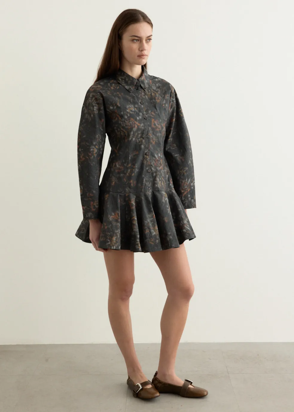 Printed Stretch Cotton Buttoned Mini Dress