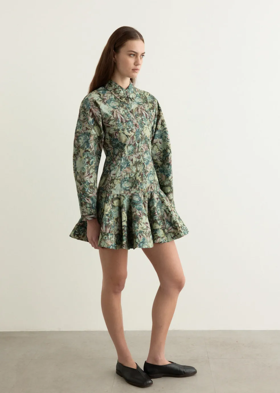 Printed Stretch Cotton Buttoned Mini Dress