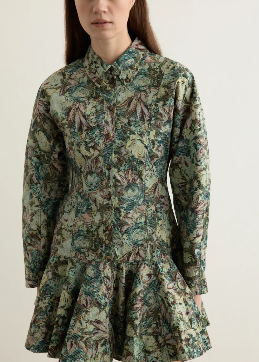 Printed Stretch Cotton Buttoned Mini Dress