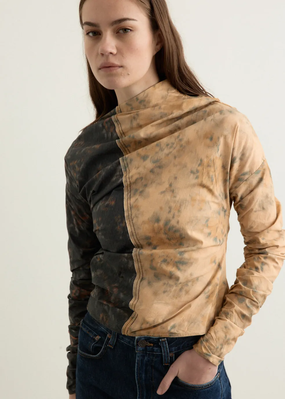 Printed Stretch Cotton Ruched Top