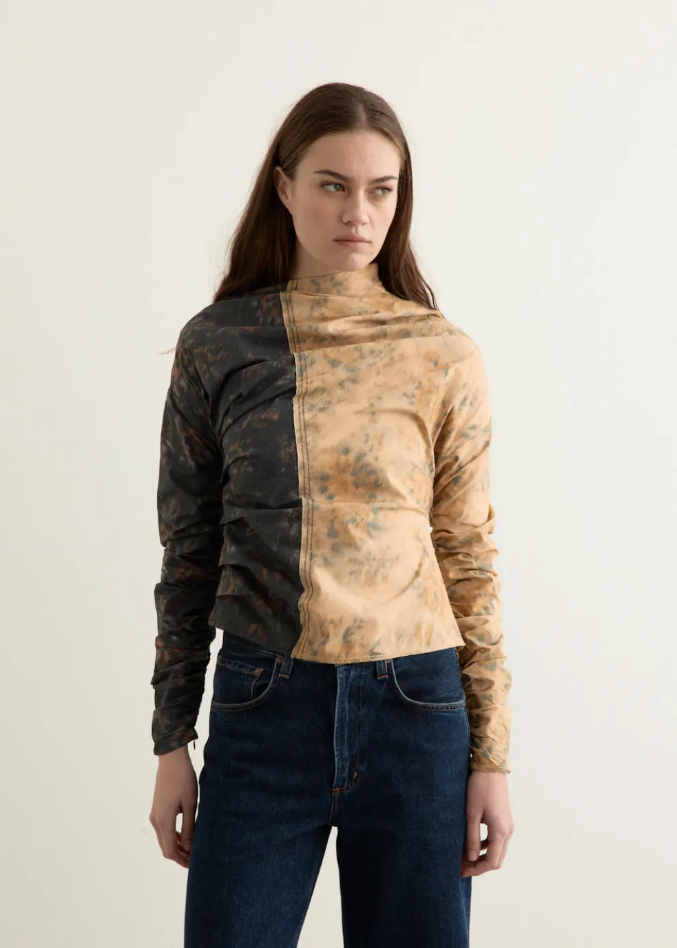 Printed Stretch Cotton Ruched Top