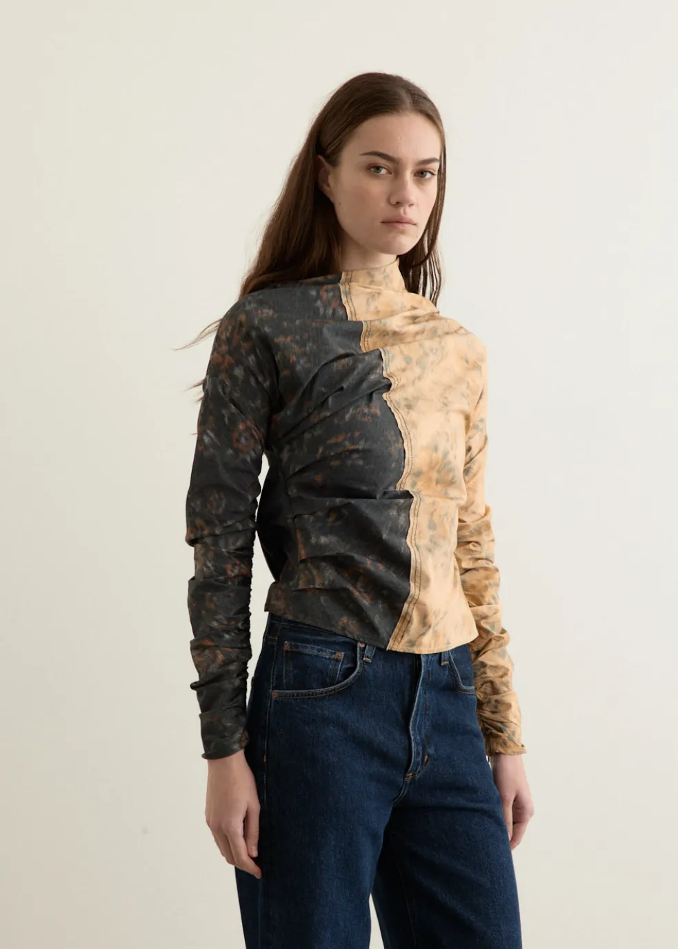 Printed Stretch Cotton Ruched Top