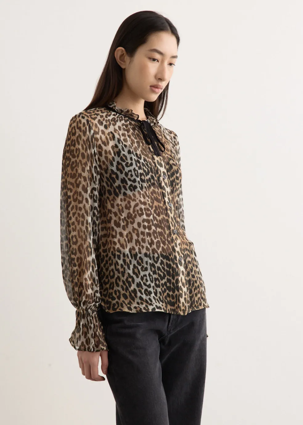 Printed Viscose Chiffon Tie String Shirt