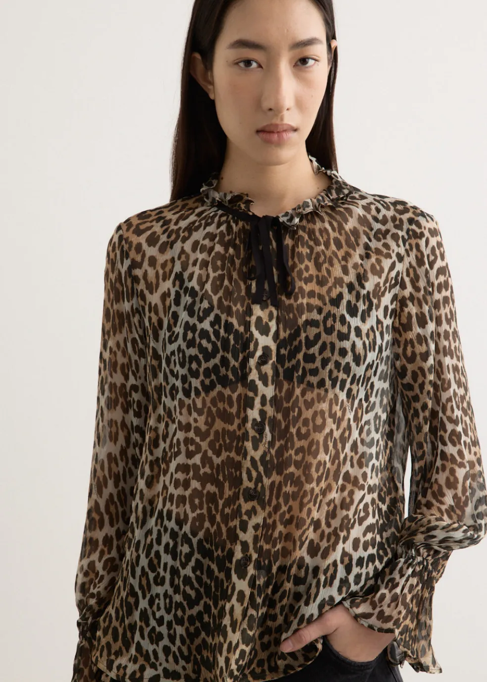 Printed Viscose Chiffon Tie String Shirt