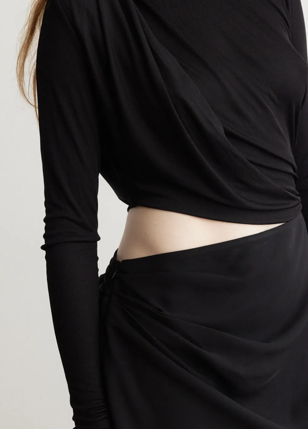 Ribbed Twist Long Sleeve Drape Mini Dress