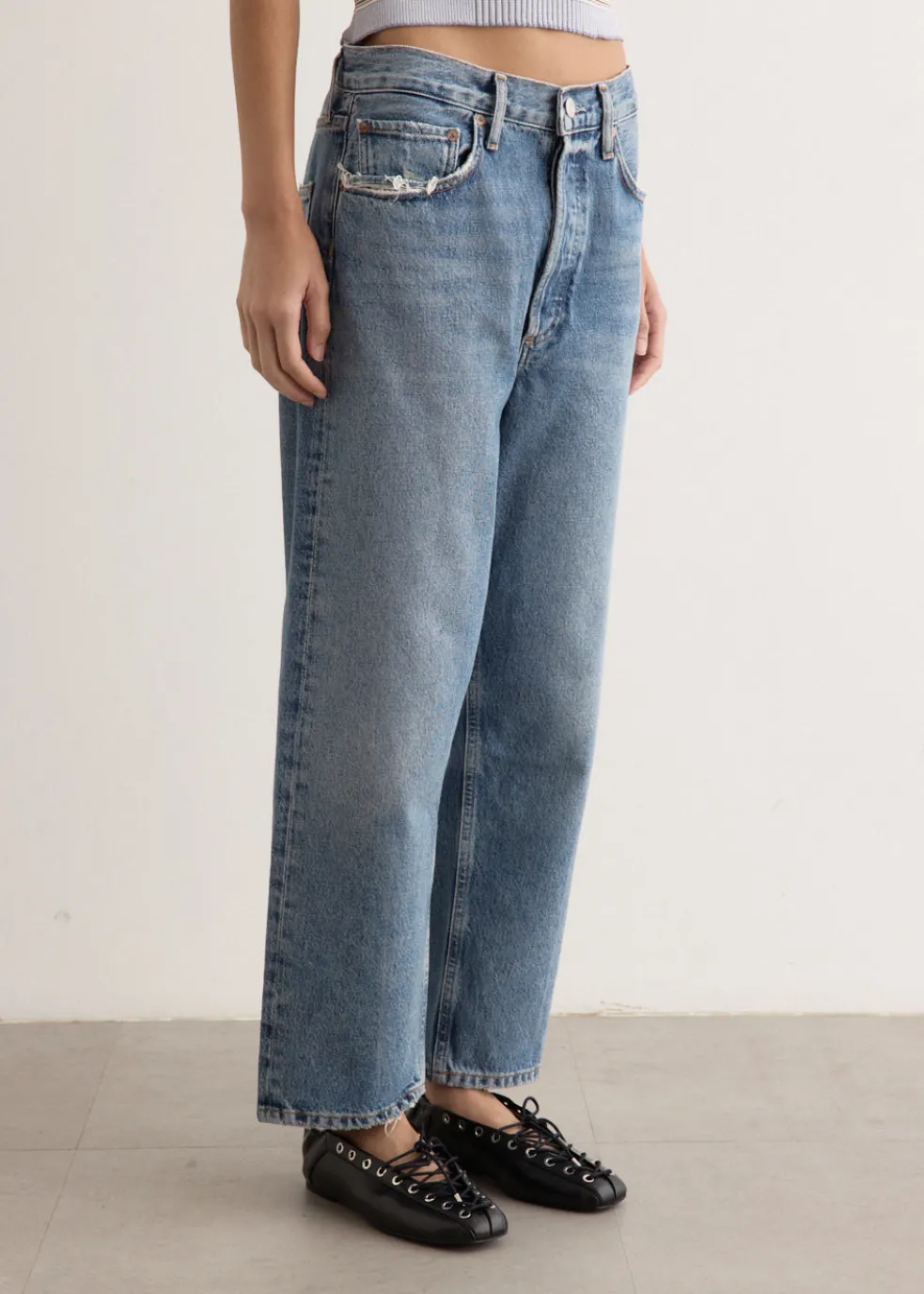 90's Crop Mid Rise Loose Straight Jeans