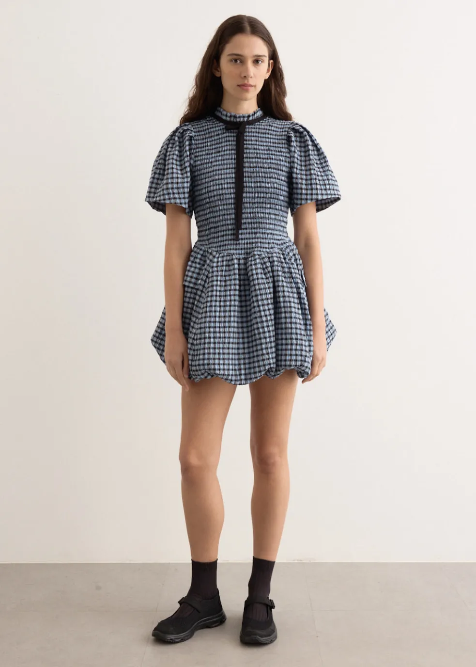 Seersucker Check Mini Smock Dress