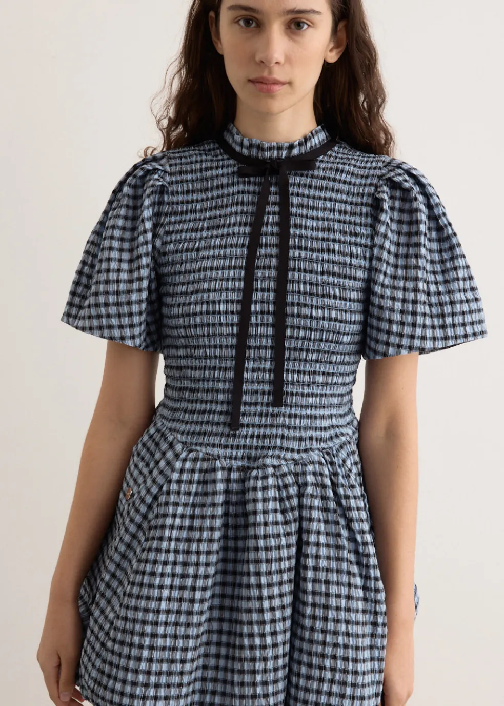 Seersucker Check Mini Smock Dress