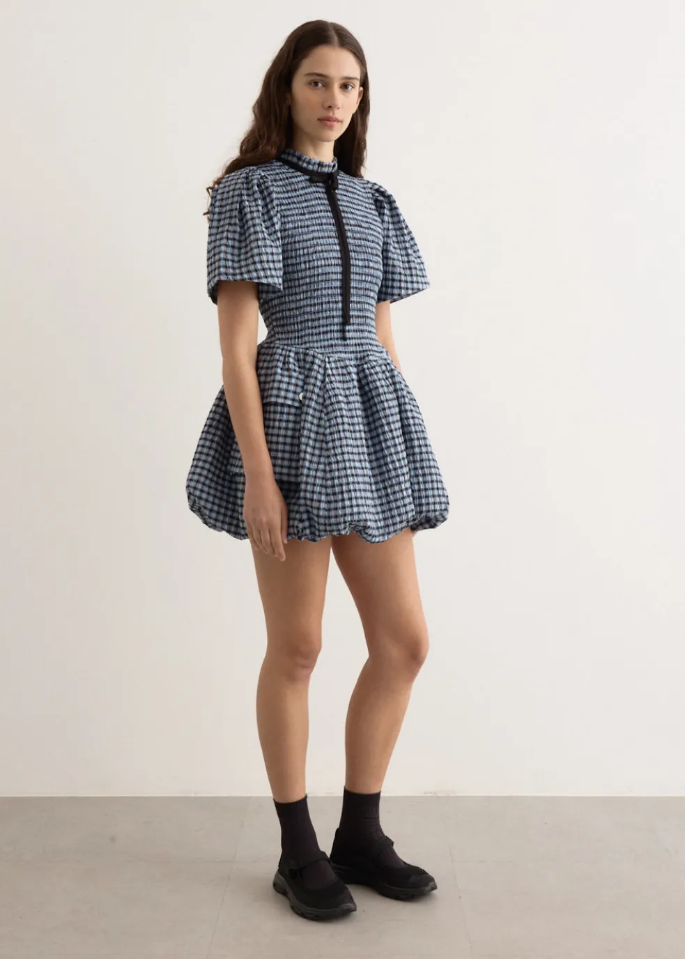 Seersucker Check Mini Smock Dress