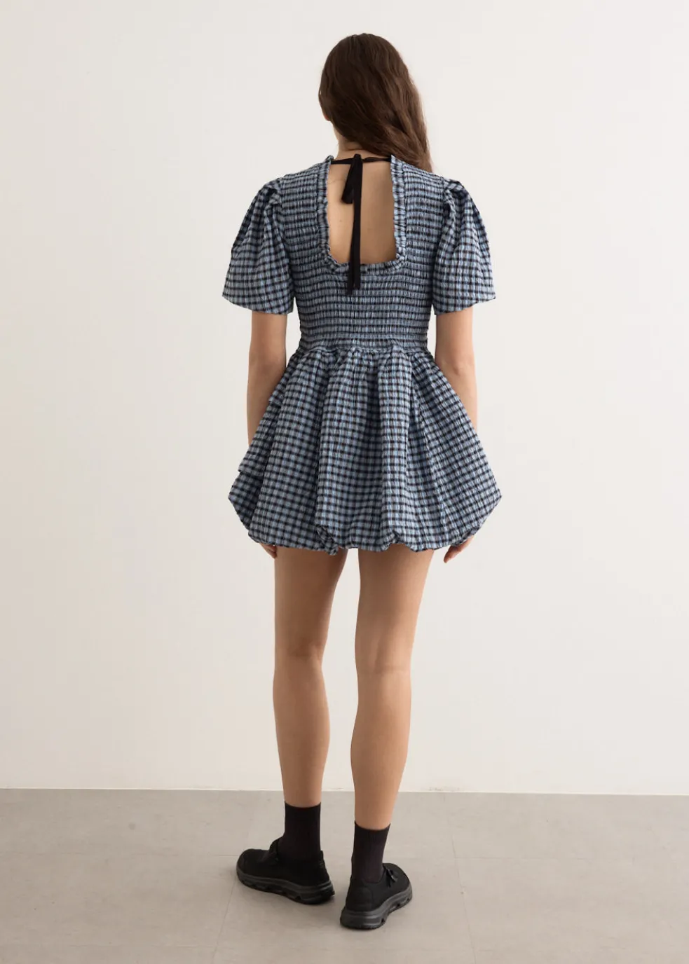 Seersucker Check Mini Smock Dress