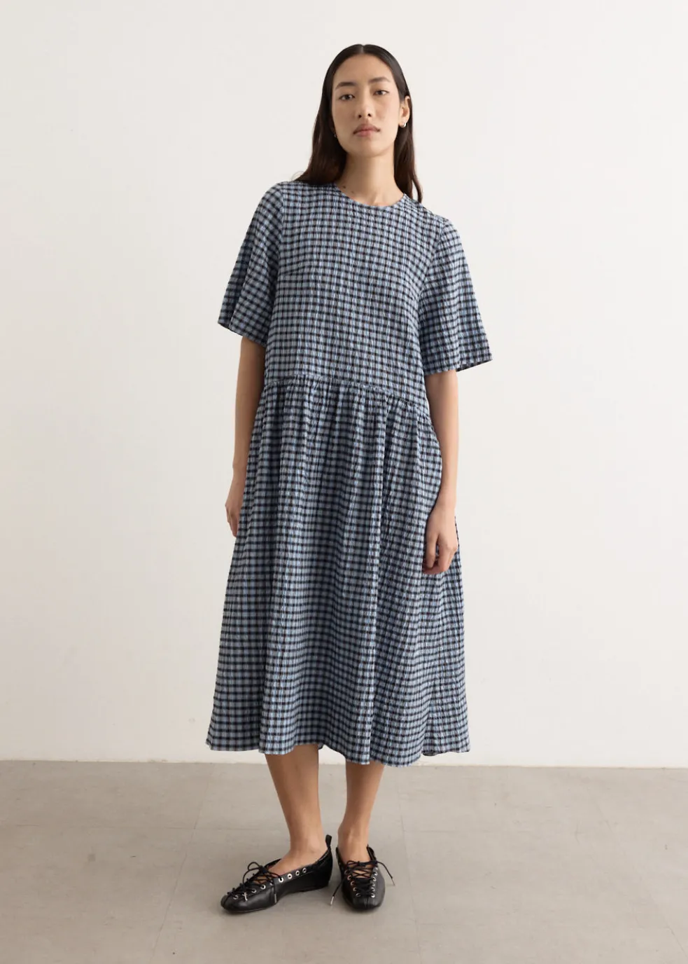 Seersucker Check Midi Dress