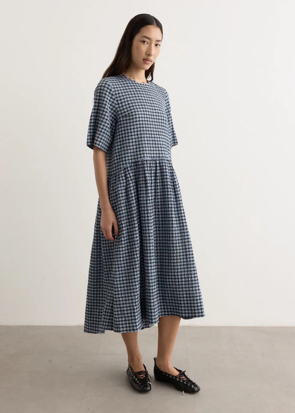 Seersucker Check Midi Dress