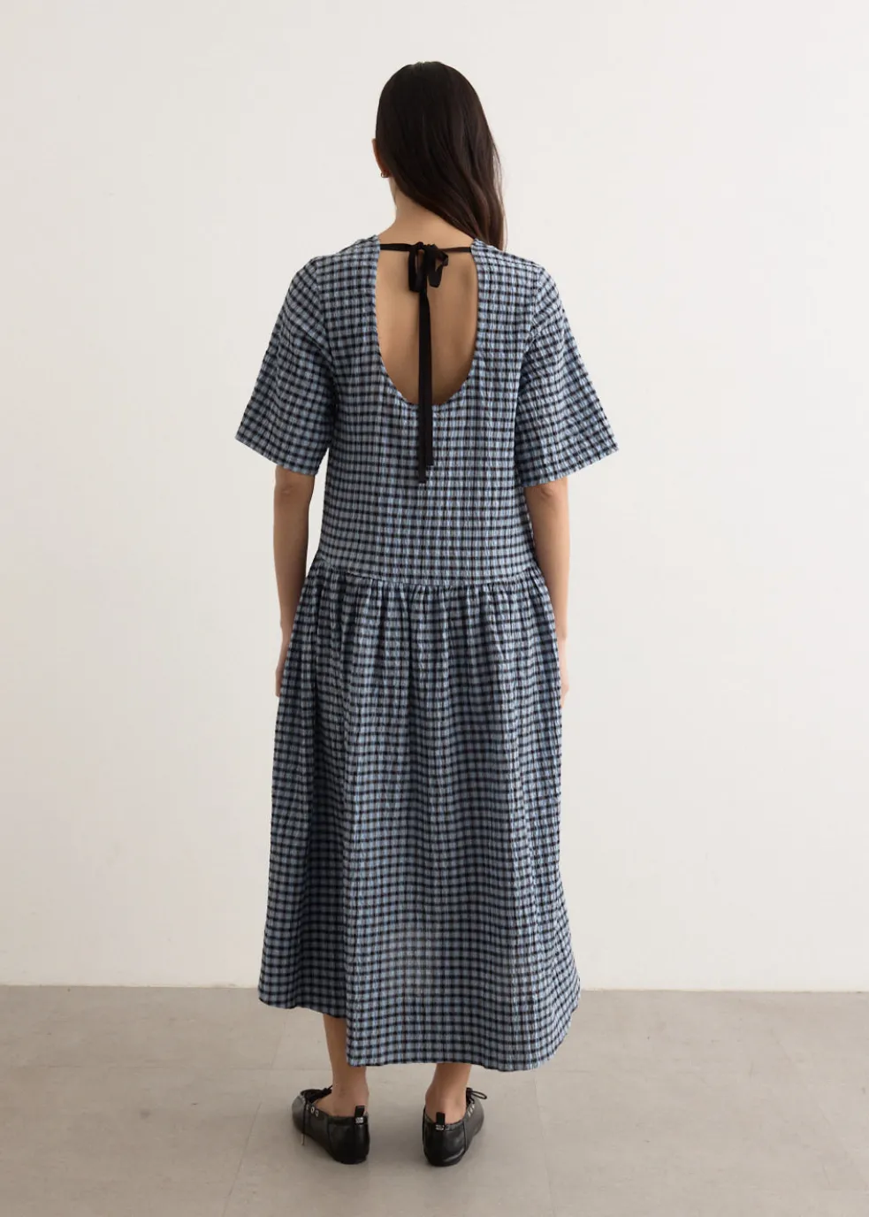 Seersucker Check Midi Dress