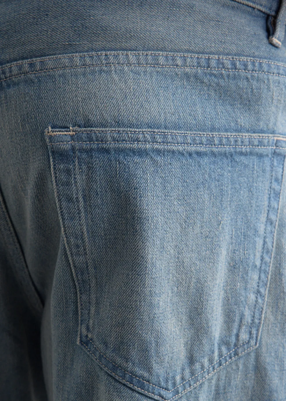 Selvedge Faded Light Denim Wide Pants