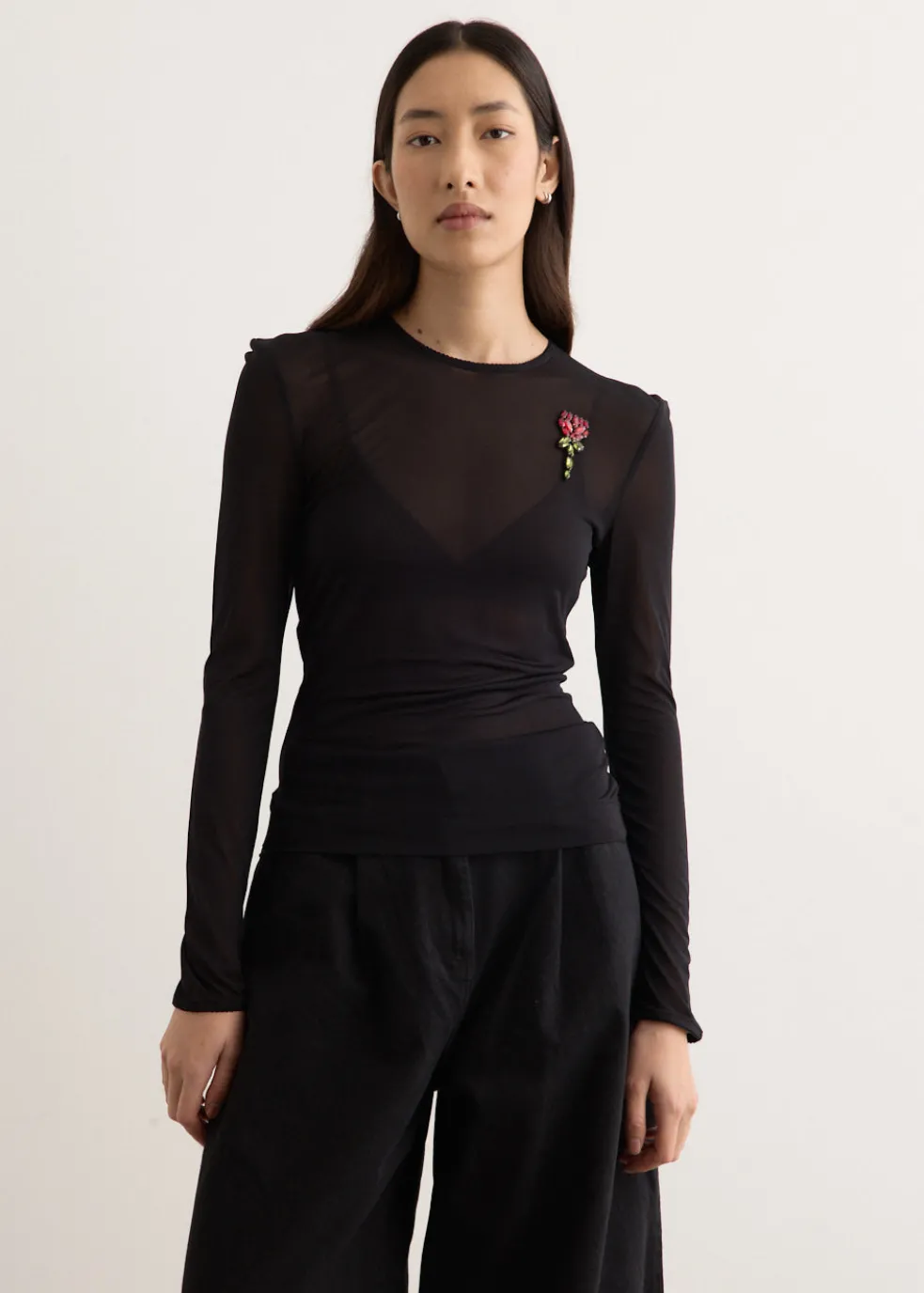 Sheer Fitted Ballet Mesh Top With Bip