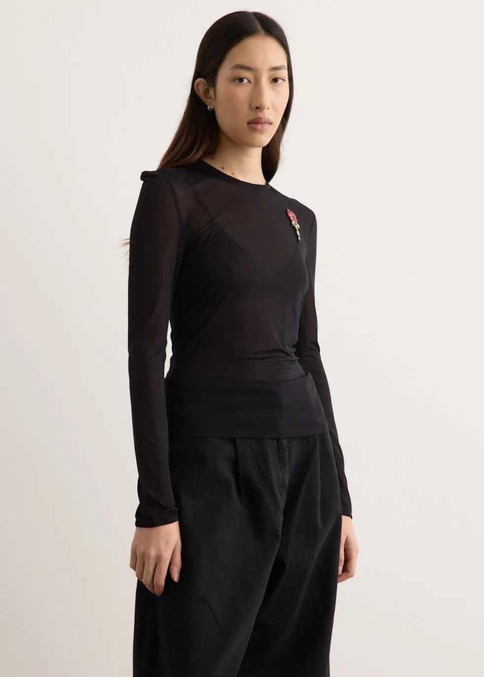 Sheer Fitted Ballet Mesh Top With Bip