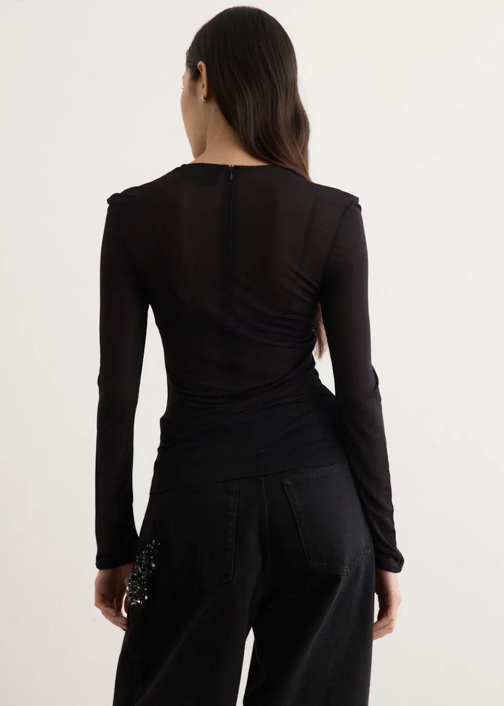 Sheer Fitted Ballet Mesh Top With Bip