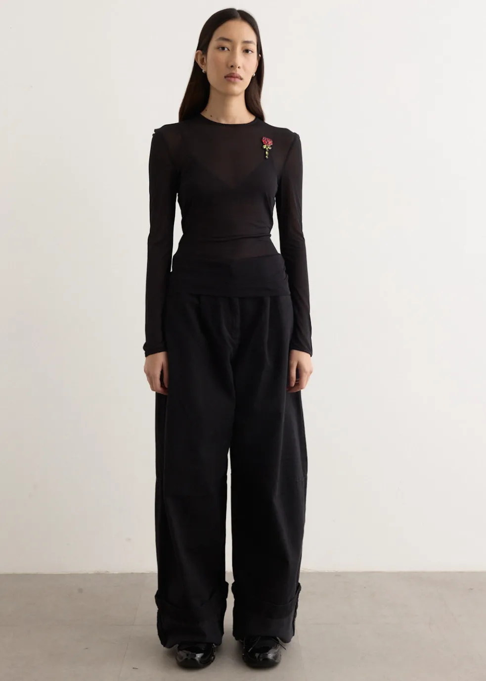 Sheer Fitted Ballet Mesh Top With Bip