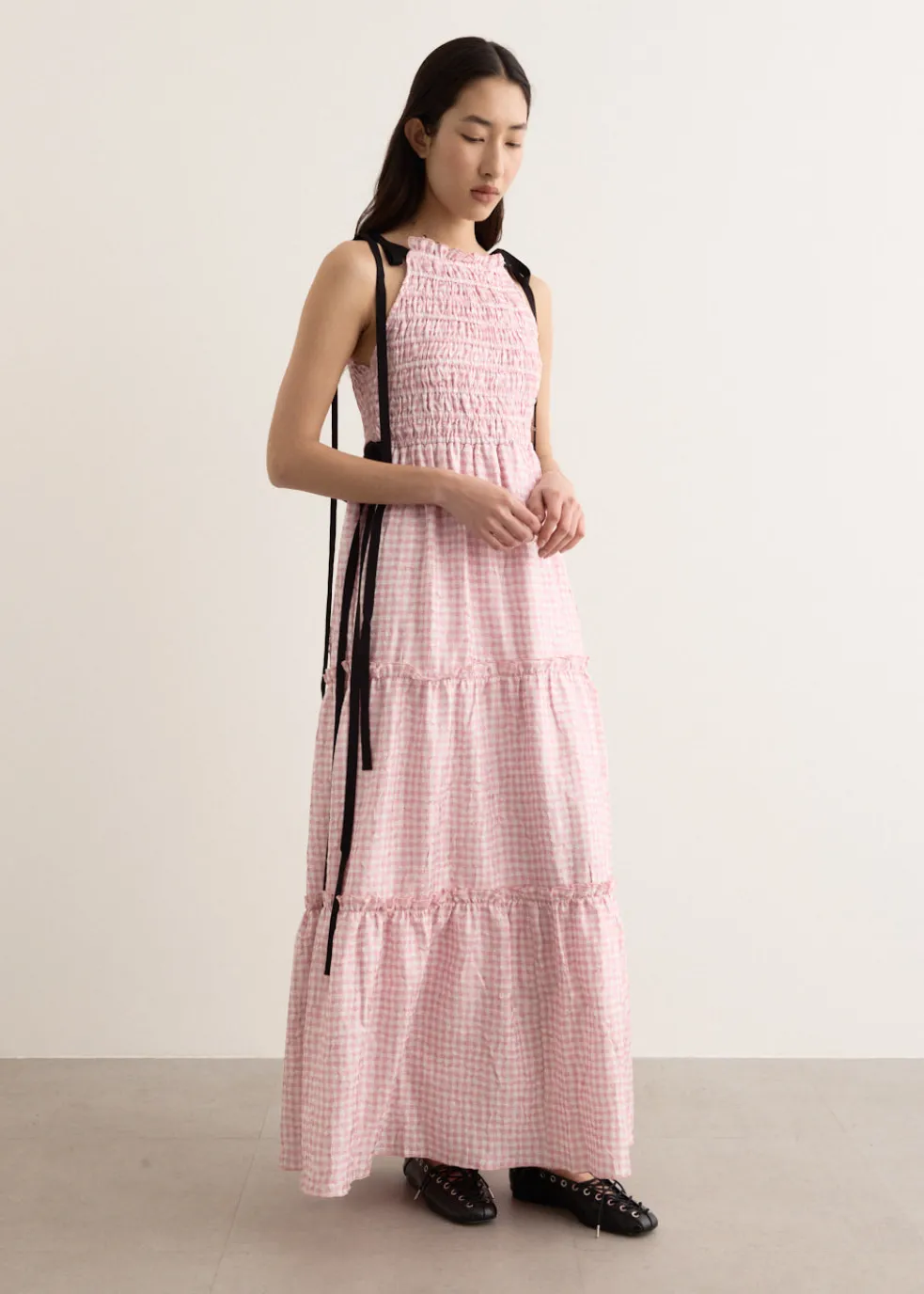 Shibori Pleat Maxi Smock Slip Dress
