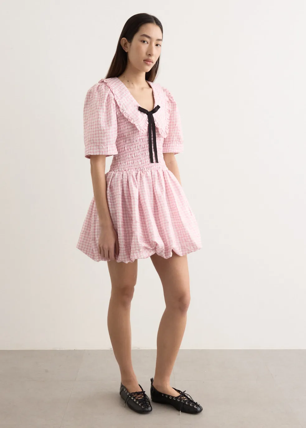 Shibori Pleat Mini Smock Bubble Dress