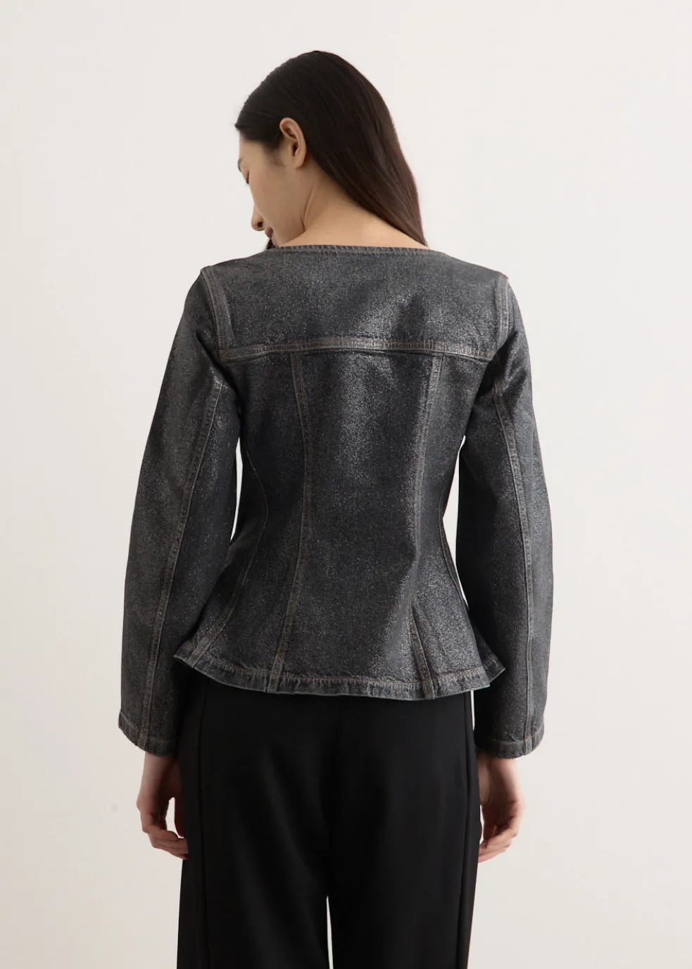 Shimmery Foil Denim Fitted Blazer