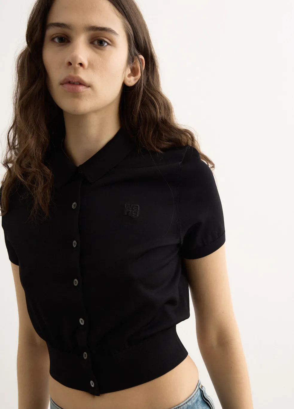 Short Sleeve Polo Cardigan With Embroidered Logo