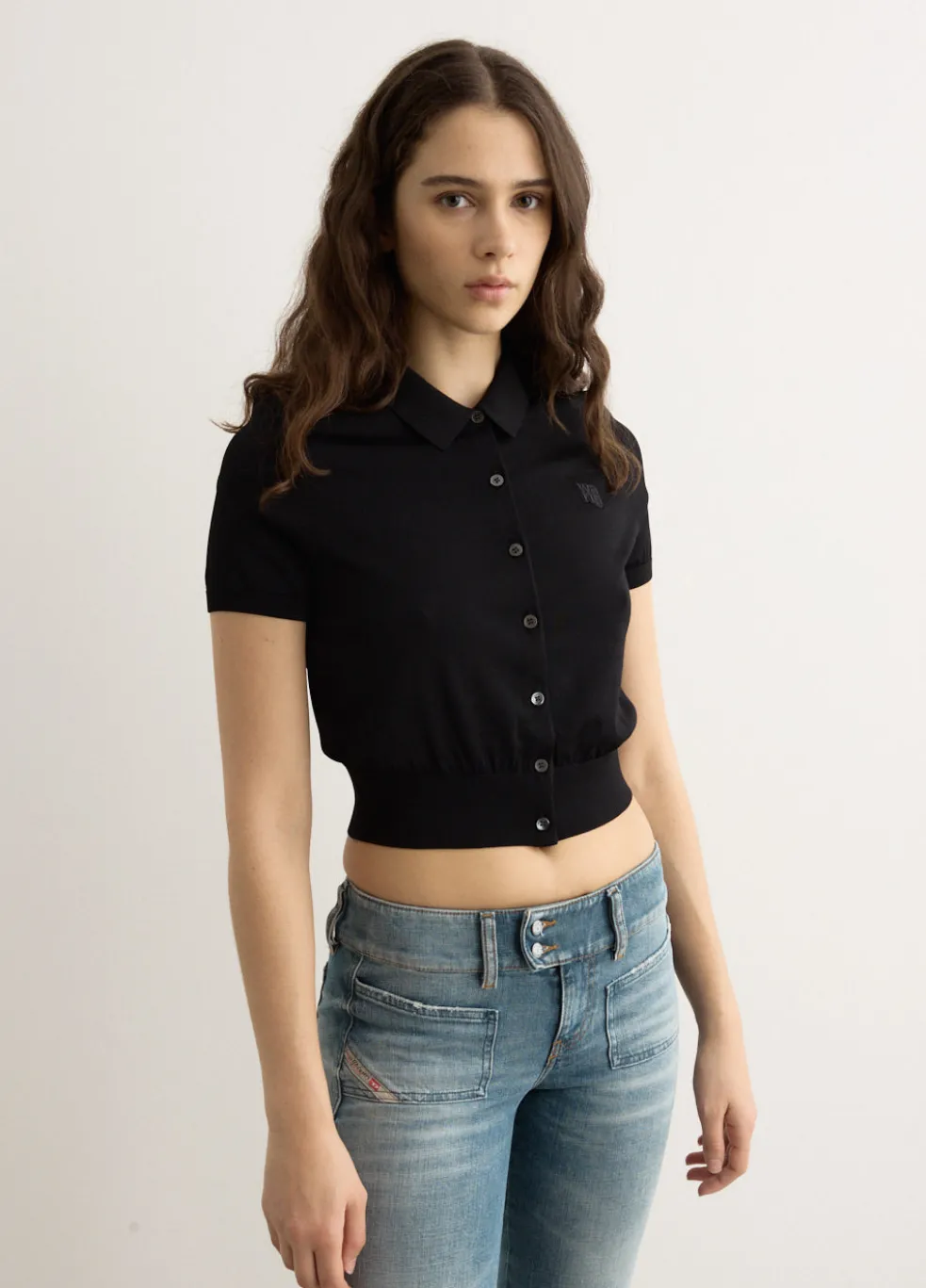 Short Sleeve Polo Cardigan With Embroidered Logo