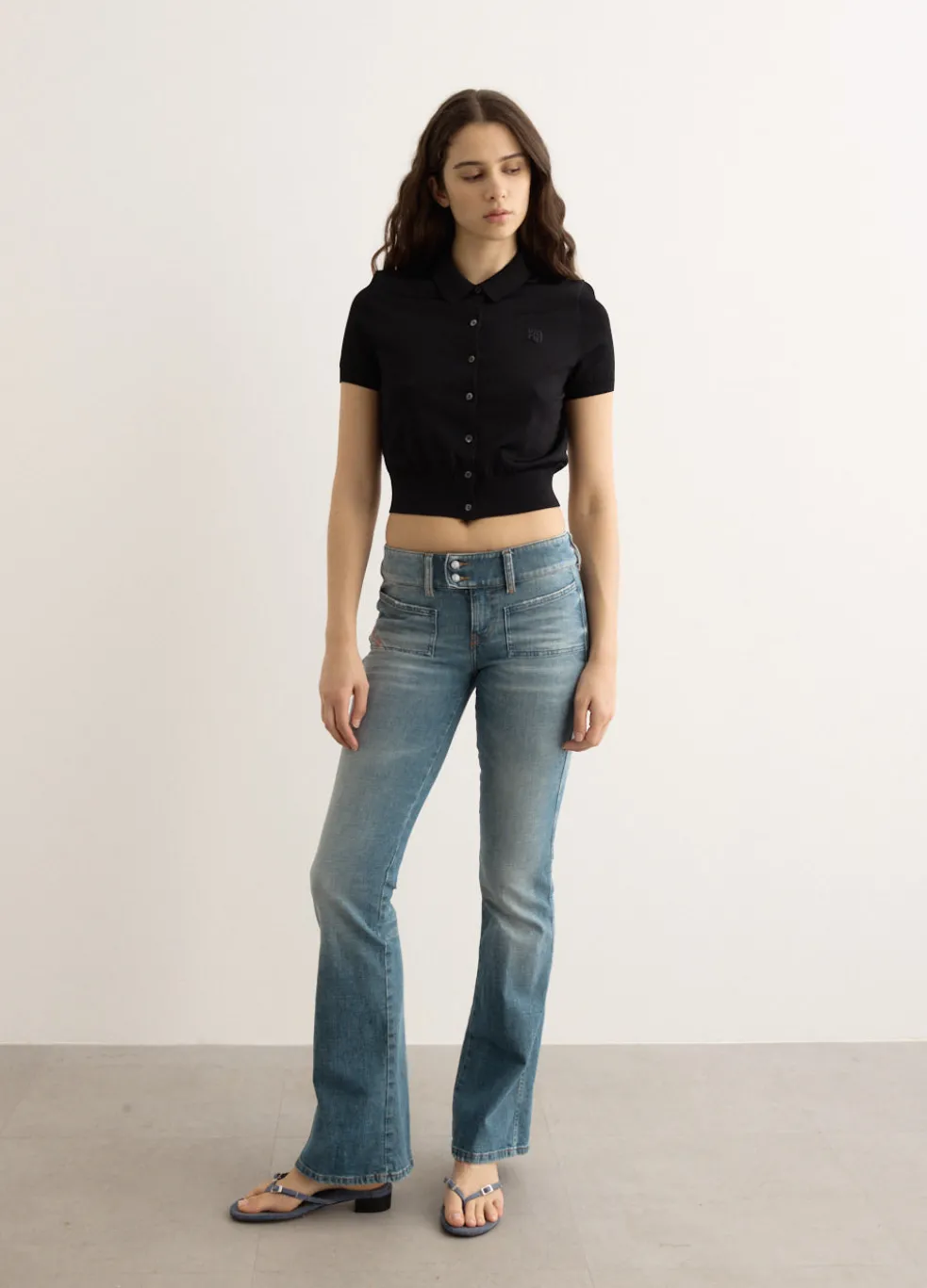 Short Sleeve Polo Cardigan With Embroidered Logo