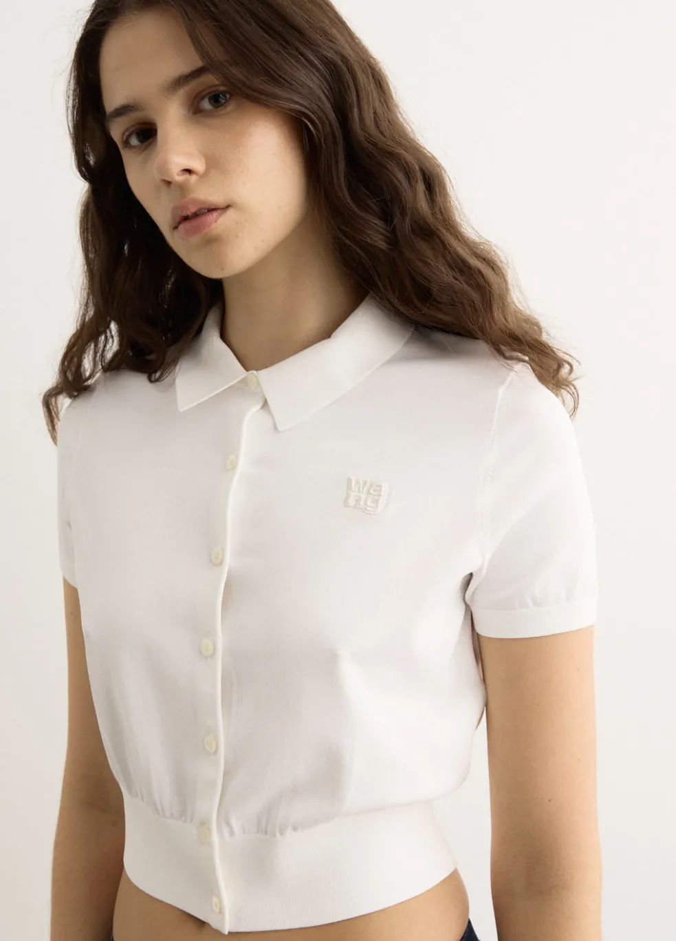 Short Sleeve Polo Cardigan With Embroidered Logo