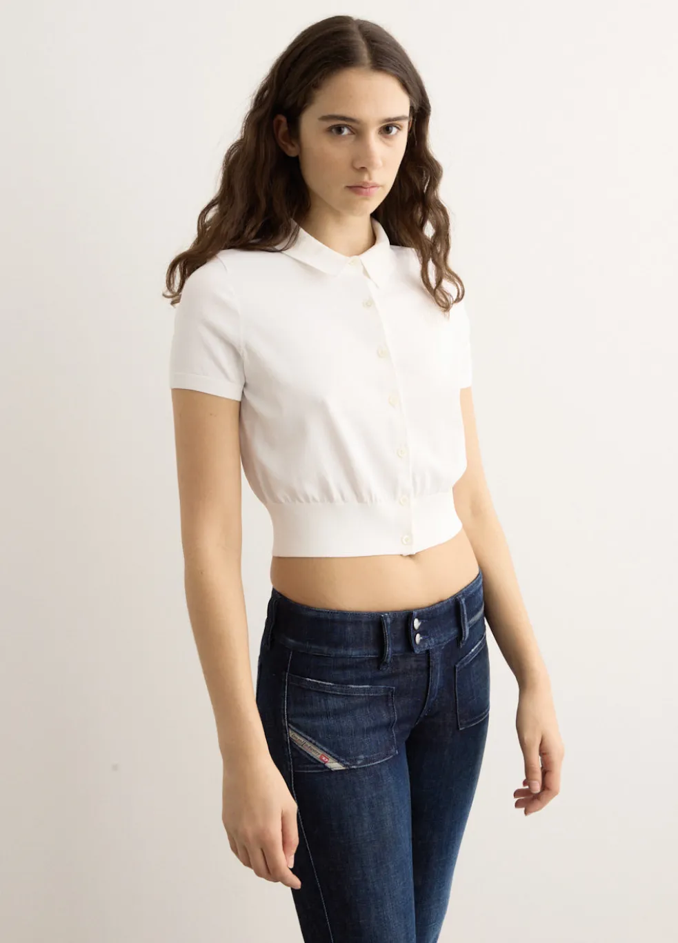 Short Sleeve Polo Cardigan With Embroidered Logo