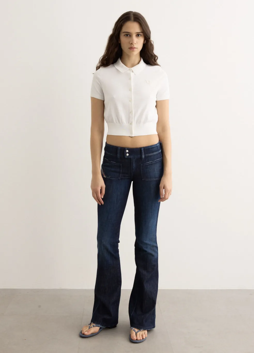 Short Sleeve Polo Cardigan With Embroidered Logo