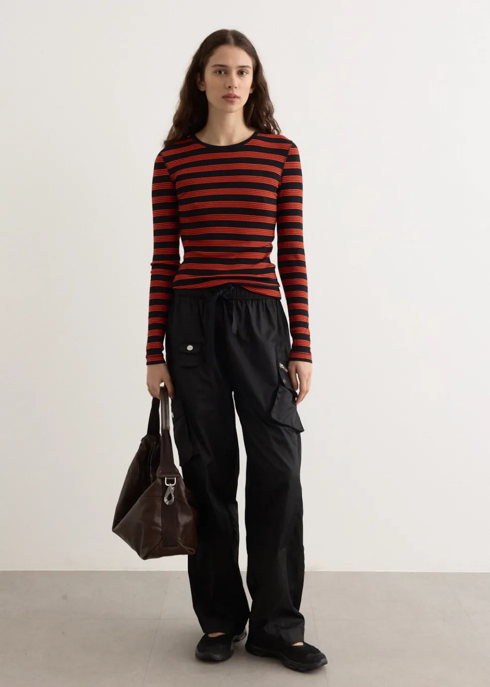 Soft Cotton Rib Striped Long Sleeve T-Shirt