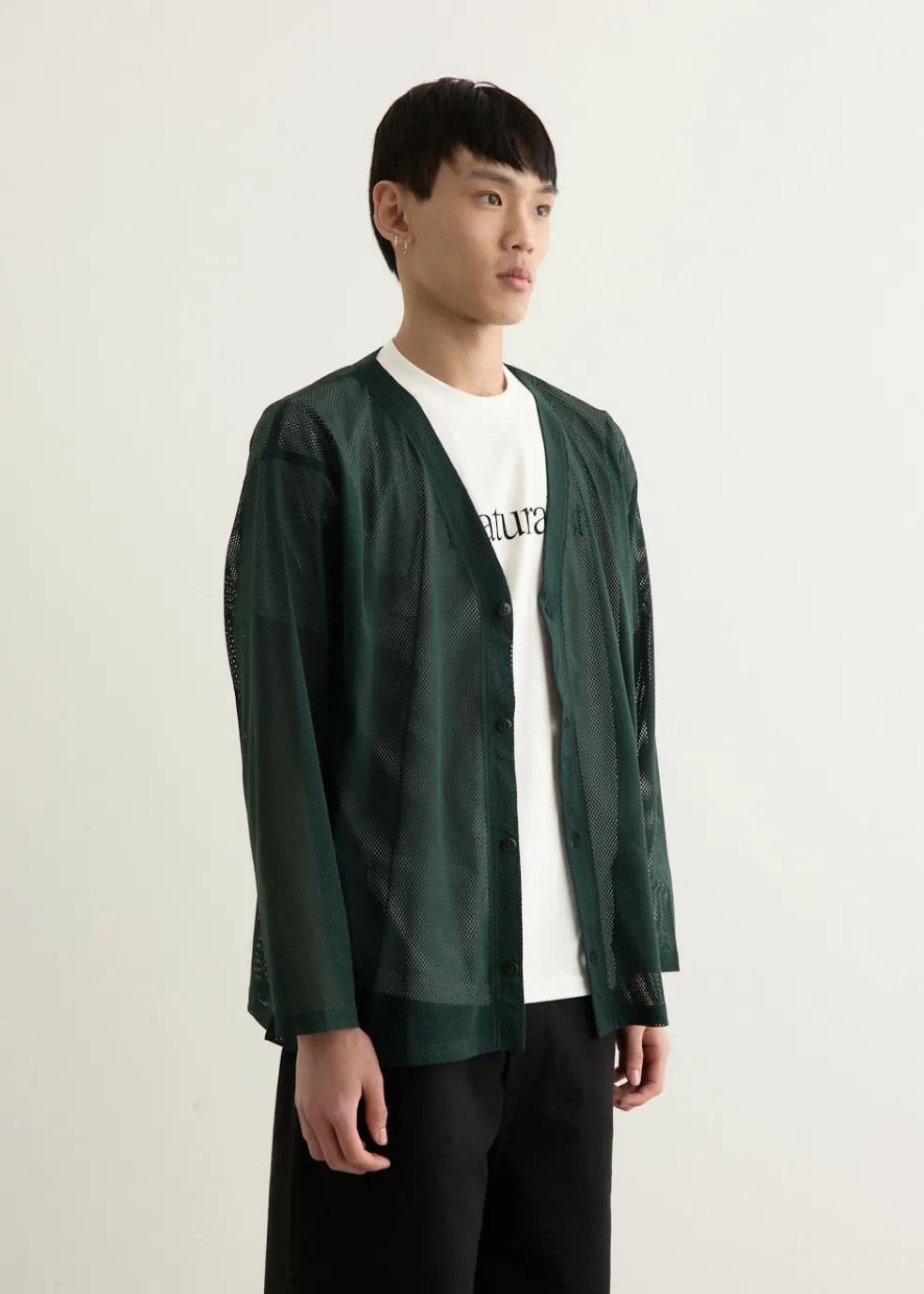 S.S. V Neck Knit Mesh Cardigan