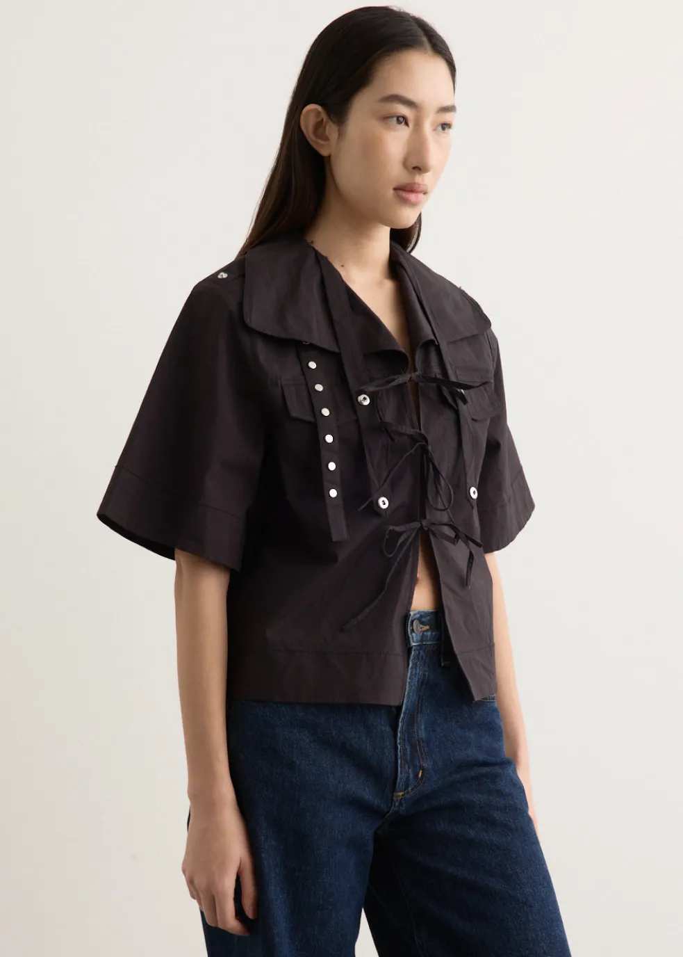 Stretch Cotton Cowl Neck Blouse