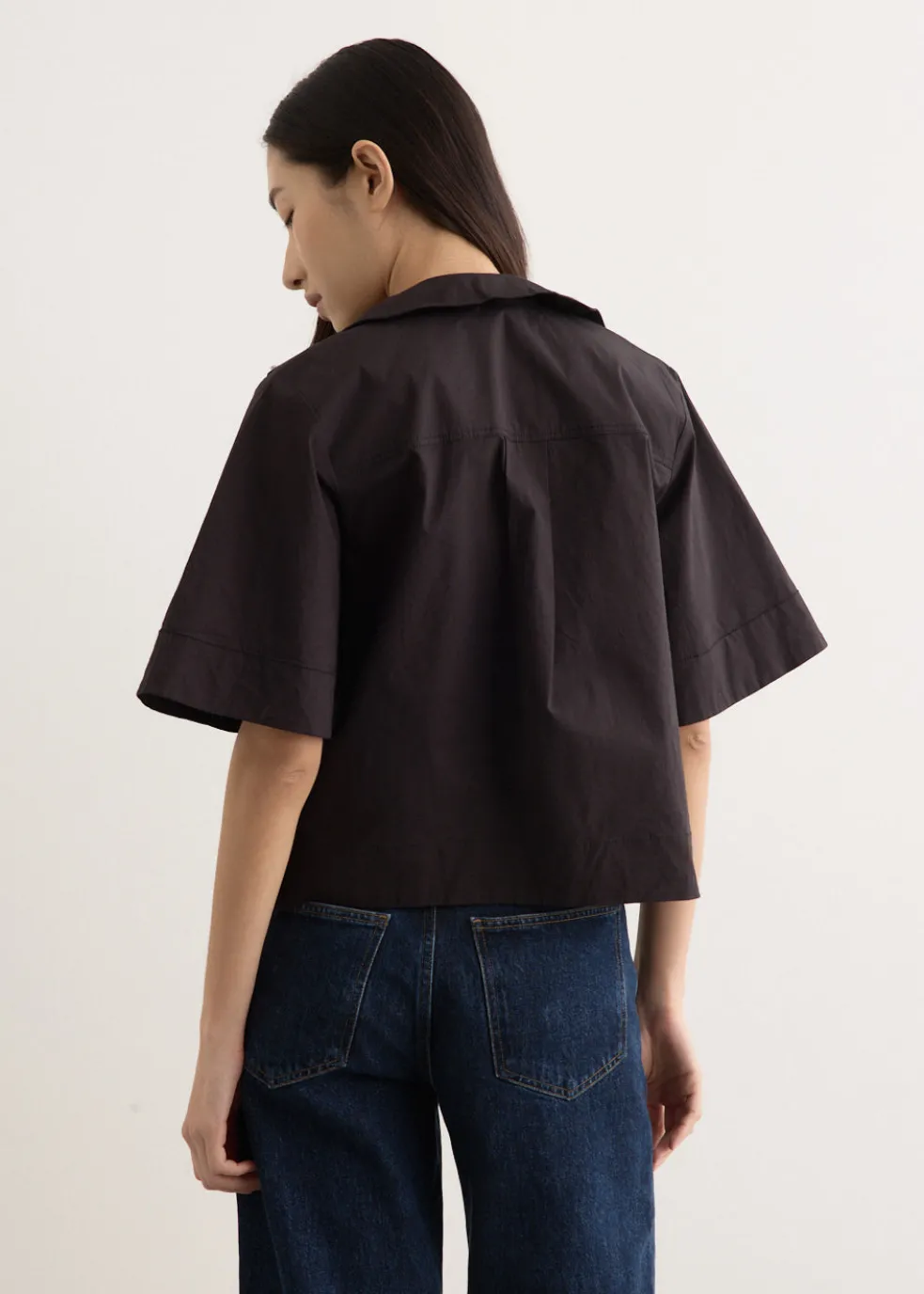 Stretch Cotton Cowl Neck Blouse