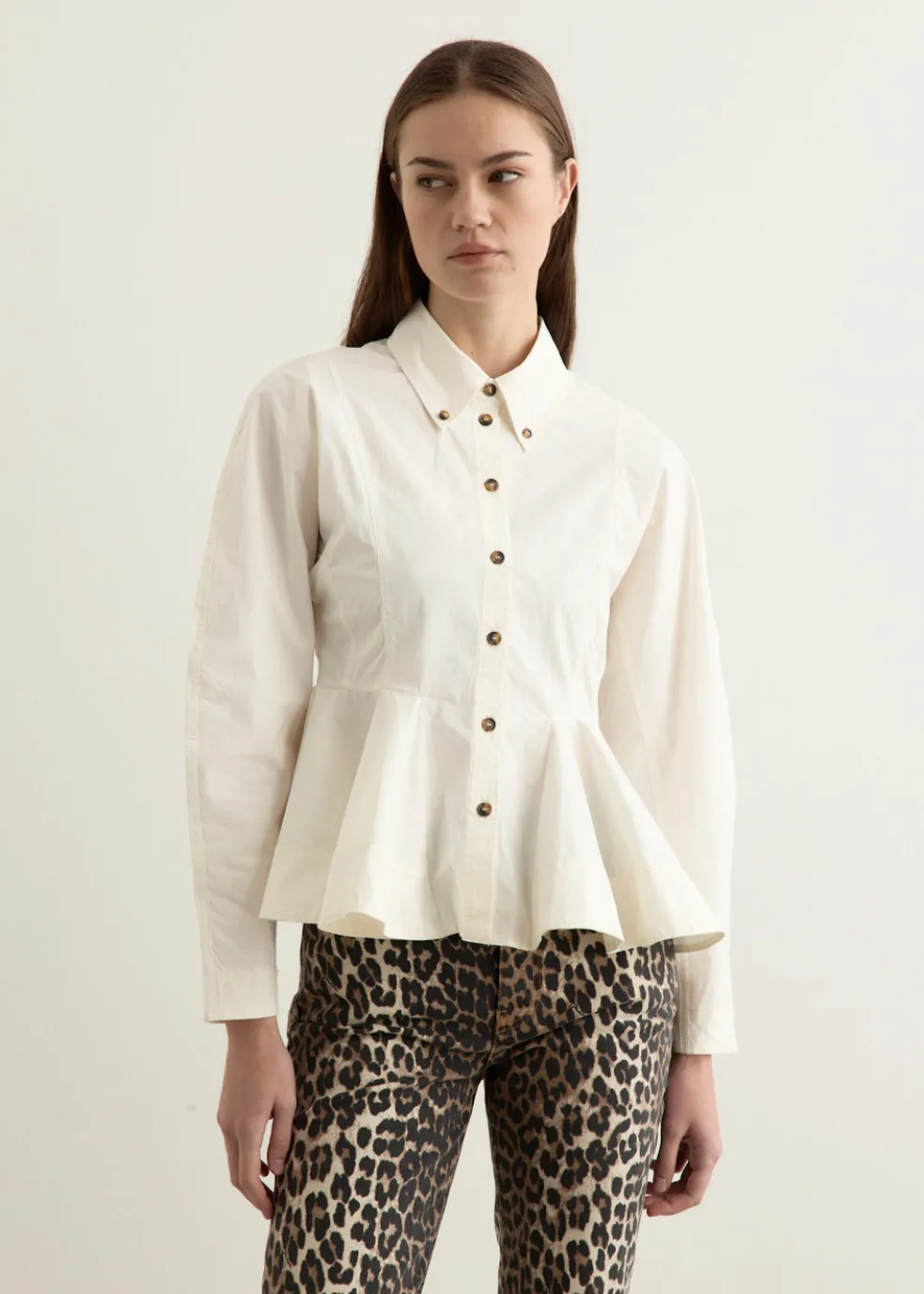 Stretch Cotton Peplum Shirt