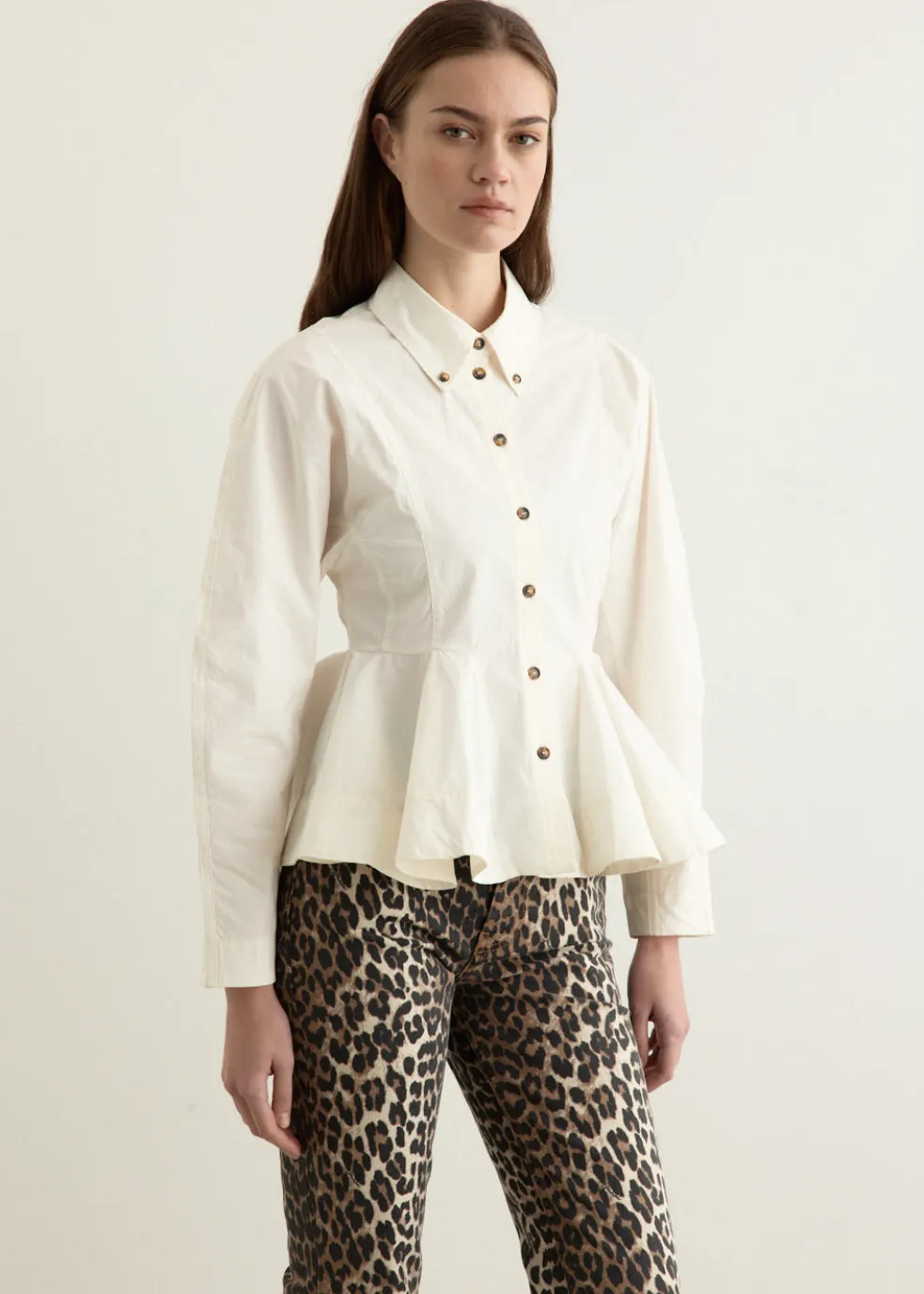 Stretch Cotton Peplum Shirt