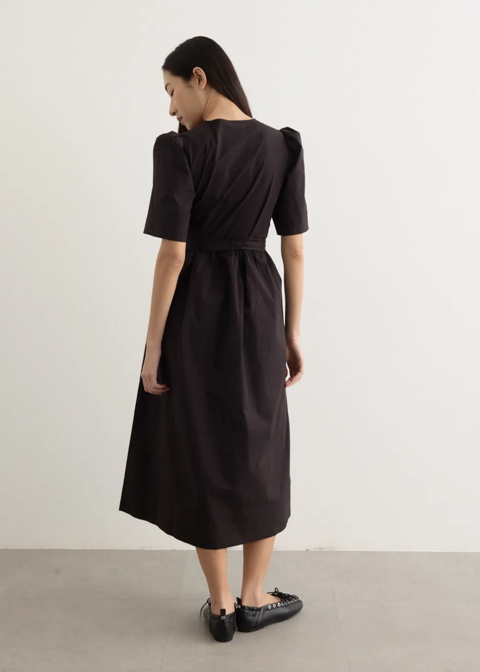 Stretch Cotton Tie Strap Midi Dress