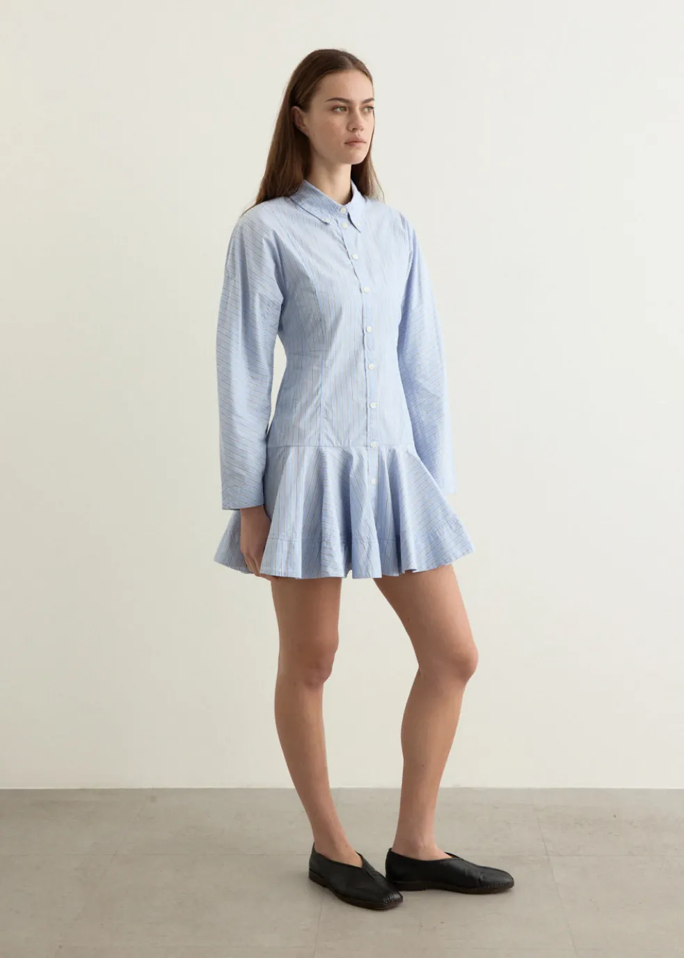 Stripe Cotton Buttoned Mini Dress