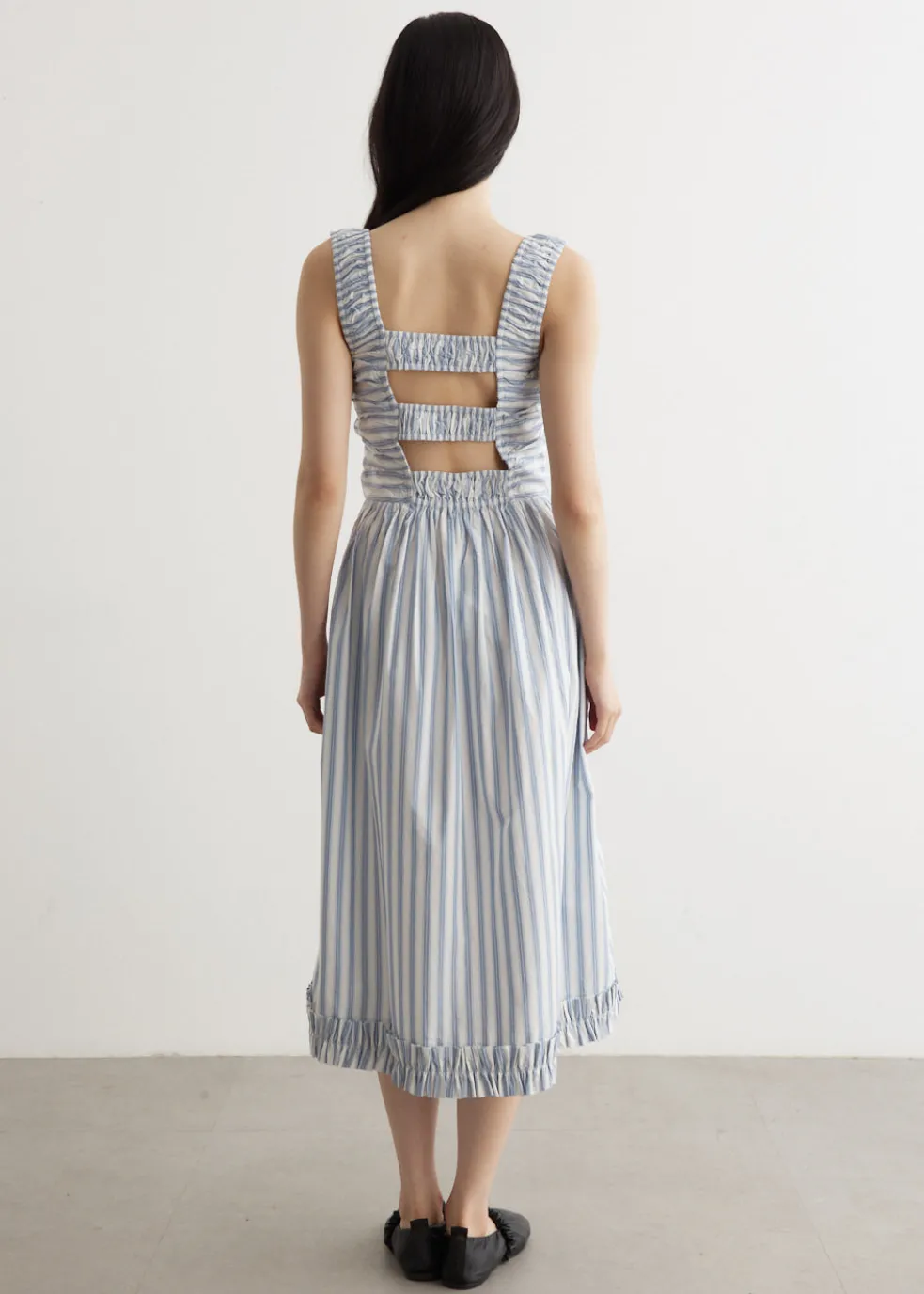 Stripe Midi Strap Smock Dress