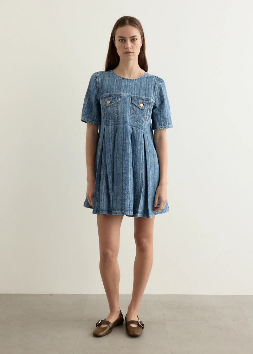Structured Denim Open-Back Mini Dress