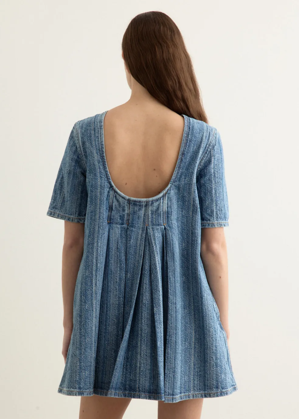 Structured Denim Open-Back Mini Dress